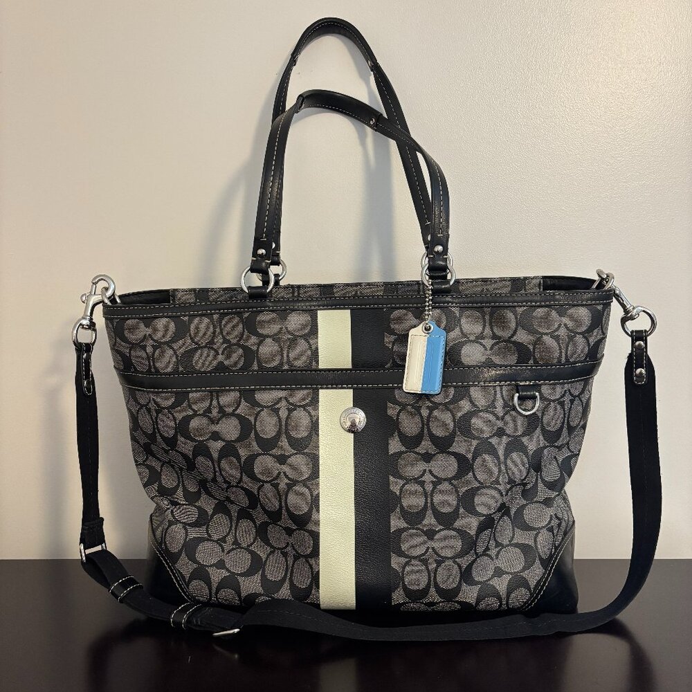 Coach Chelsea Heritage Stripe Black Signature Baby Diaper Laptop Tote Bag